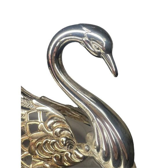 Vintage Pair of Silver Plated Articulated Swan Salt Cellars Frosted Glass Japan - Picture 5 of 7